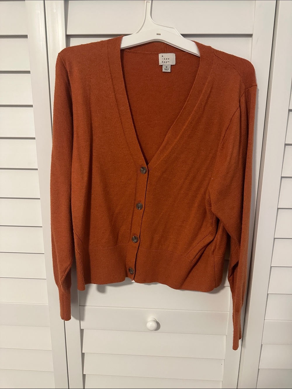 a new day Rust-Orange V-Neck Button Cardigan